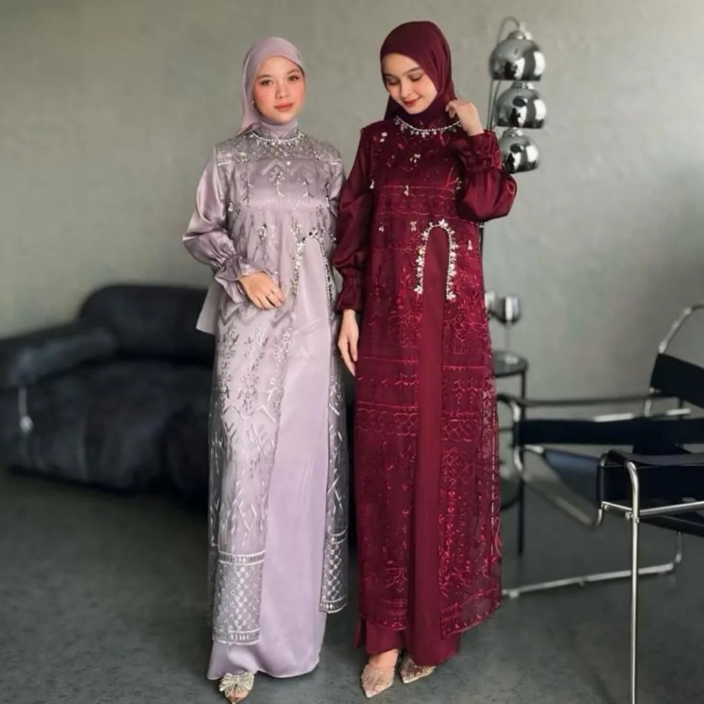Marsya Dress SET outher/gamis brokat terbaru lebaran 2025 viral/dres brokat mewah elegan/gamis broka