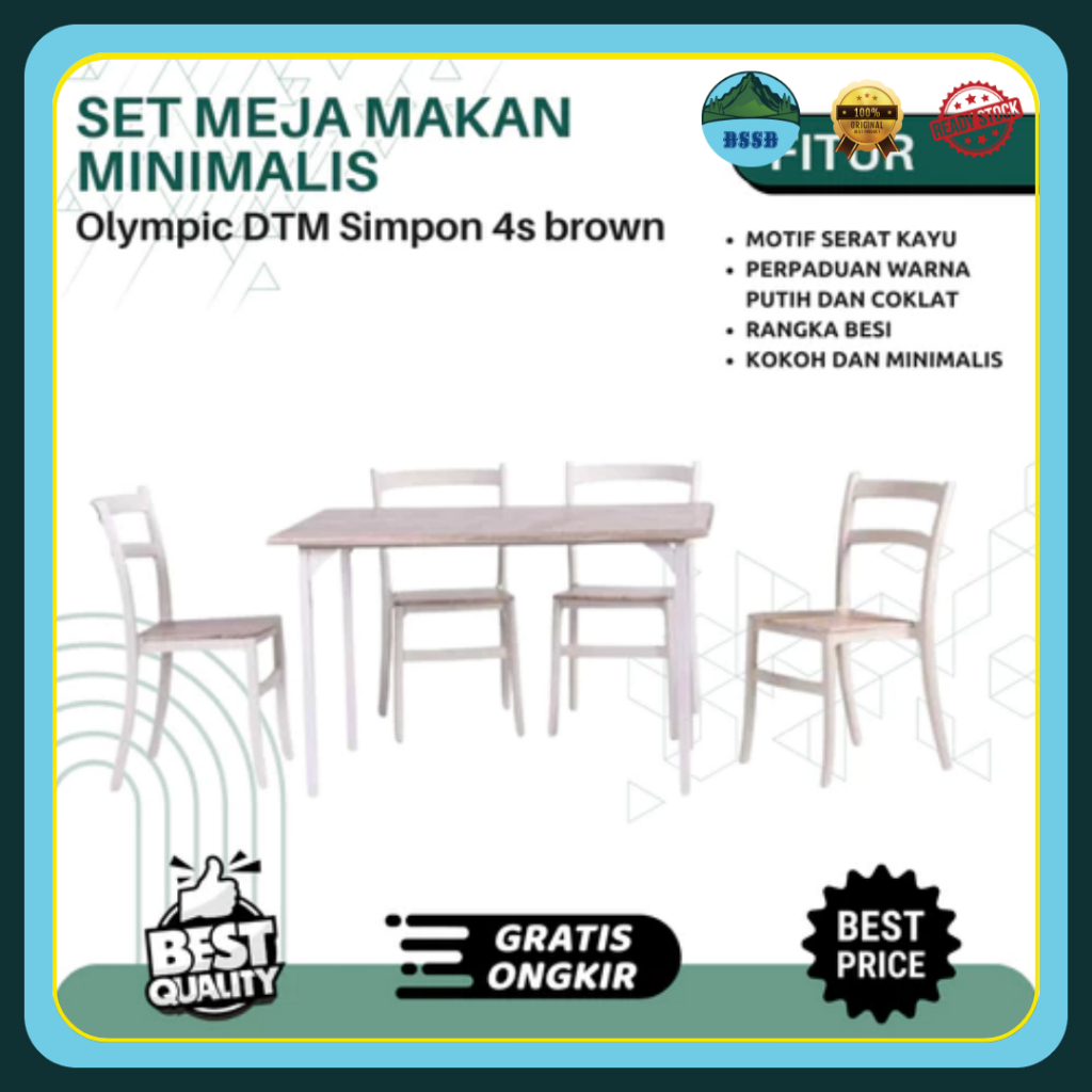 "Meja Makan Olympic DTM Simpon 4s Brown | Meja Makan Minimalis | Meja Makan Besi Anti Rayap | Belum 