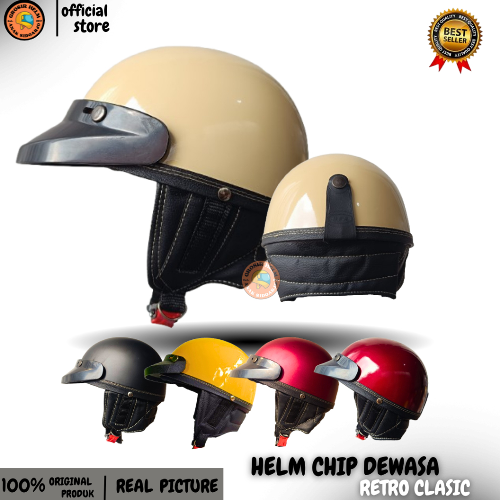 HELM CHIPS RETRO PRIA WANITA PET PENDEK HELM CHIPS DEWASA