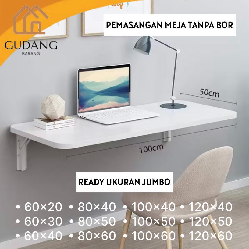 Meja Dinding Tanpa Bor Satu Set | Meja Belajar Minimalis | Meja Gantung | Meja Komputer | Ukuran 120