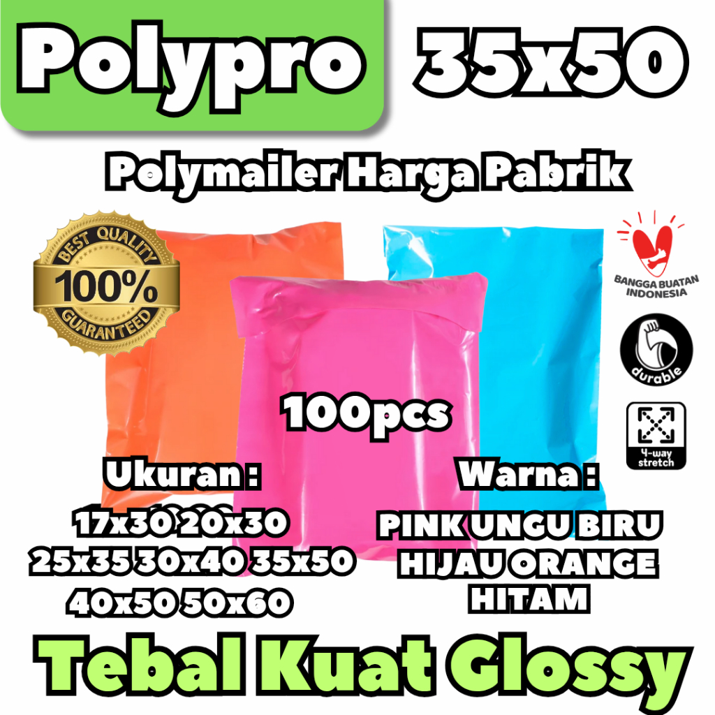

Polypro Plastik Polymailer 35x50 / Pembungkus Baju / Packing Online / Plastik Polymailer Glossy Premium