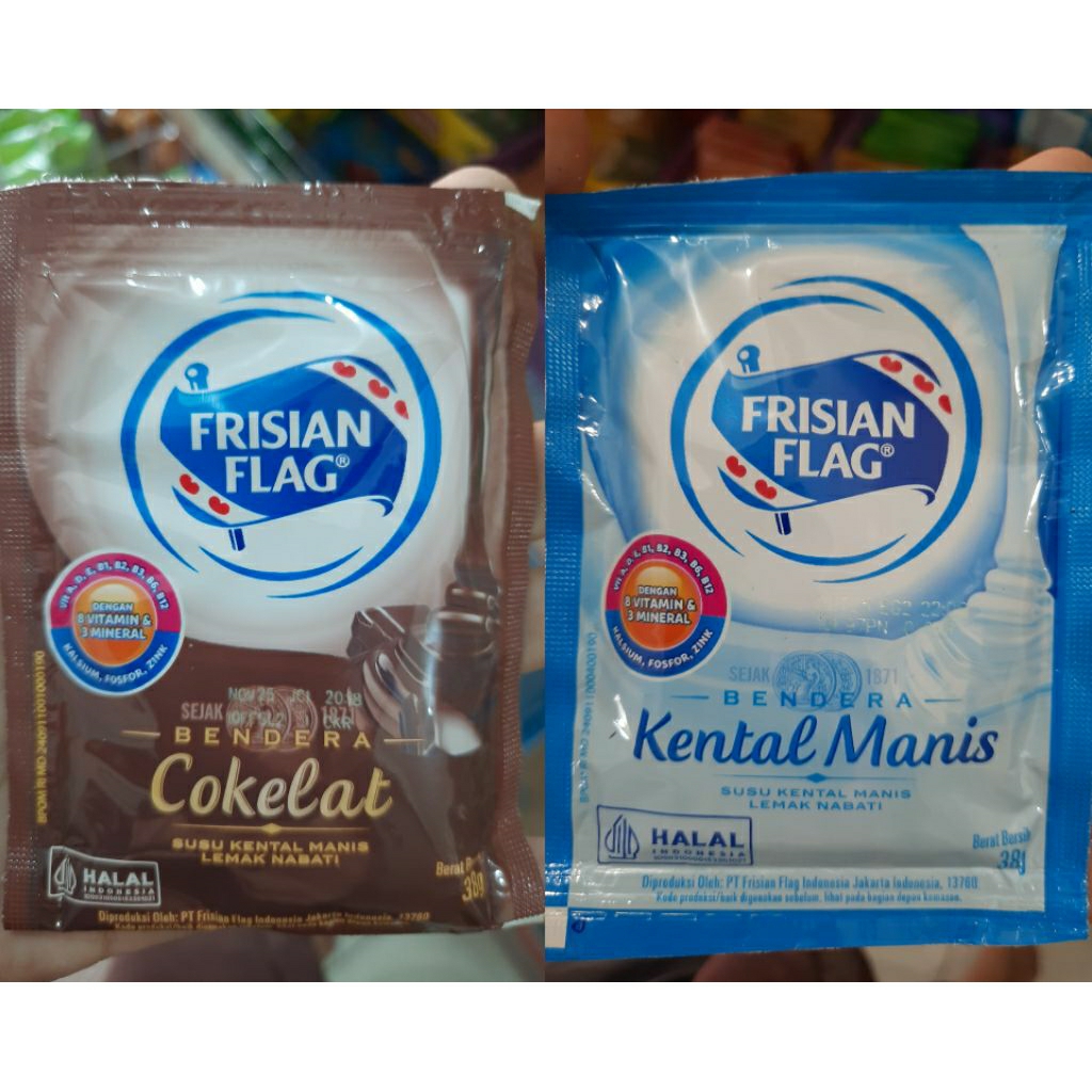 

Susu Frisian Flag susu Bendera kental Manis rasa coklat dan putih 38g