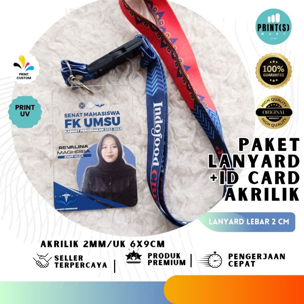 

Id card akrilik plus Lanyard Custom Paket Fullset Card : Transparant, White, Black