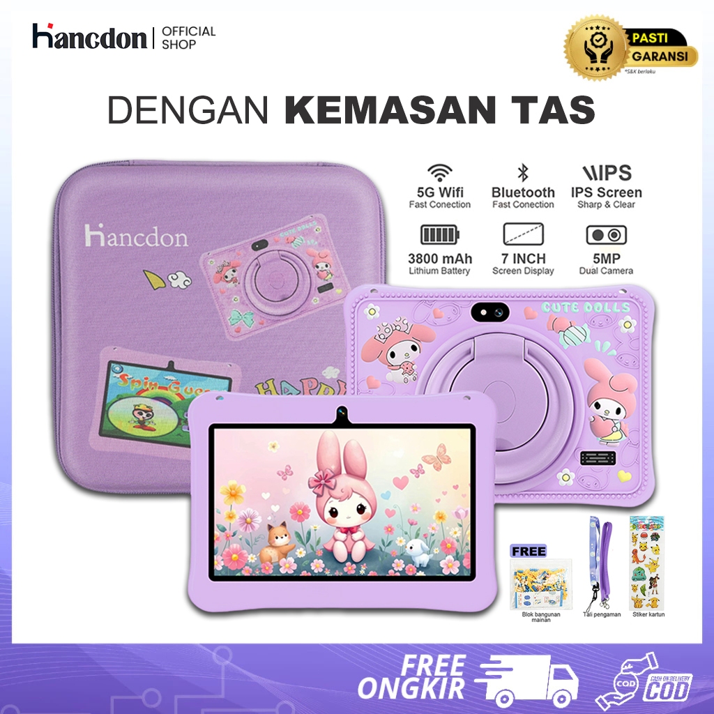Hancdon Tablet Edukasi Anak F06 Dengan Kemasan Tas / Tablet Android Untuk Belajar Anak / Tablet Aipe