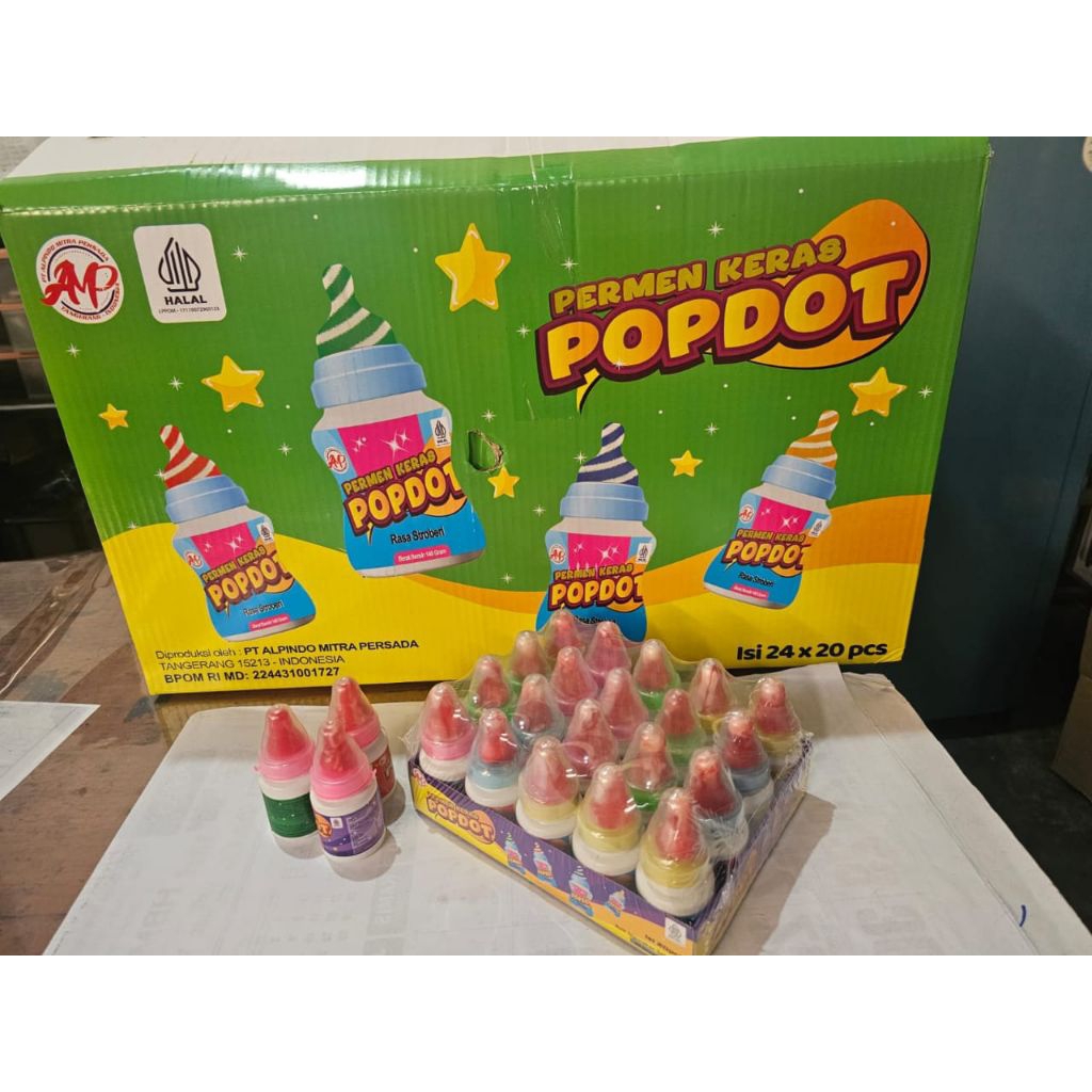 

Permen Pop Dotttt permen keras aneka rasa buah 1 box isi 20 botol