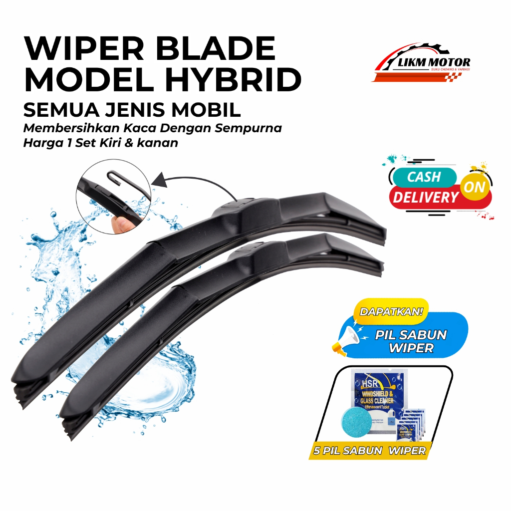 Wiper Mobil Hybrid Blade Universal 1 Set Kiri dan Kanan Pembersih Kaca Depan dan Dapatkan Bonus Sabu