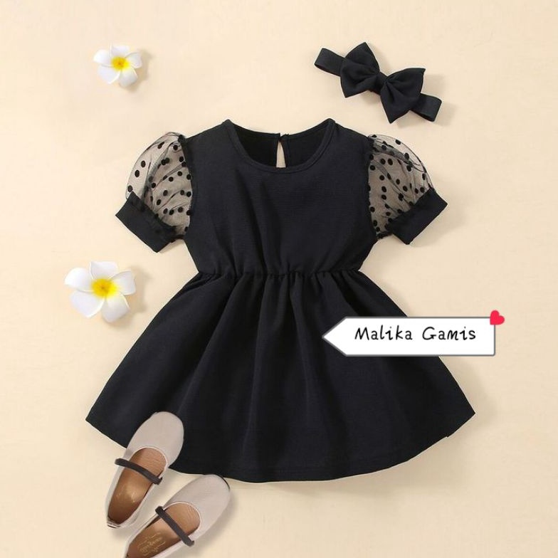 KODE V14Q Dress Anak Perempuan Set Bandana  Gaun Anak Perempuan  Pakaian Anak Bayi Perempuan  Dress 