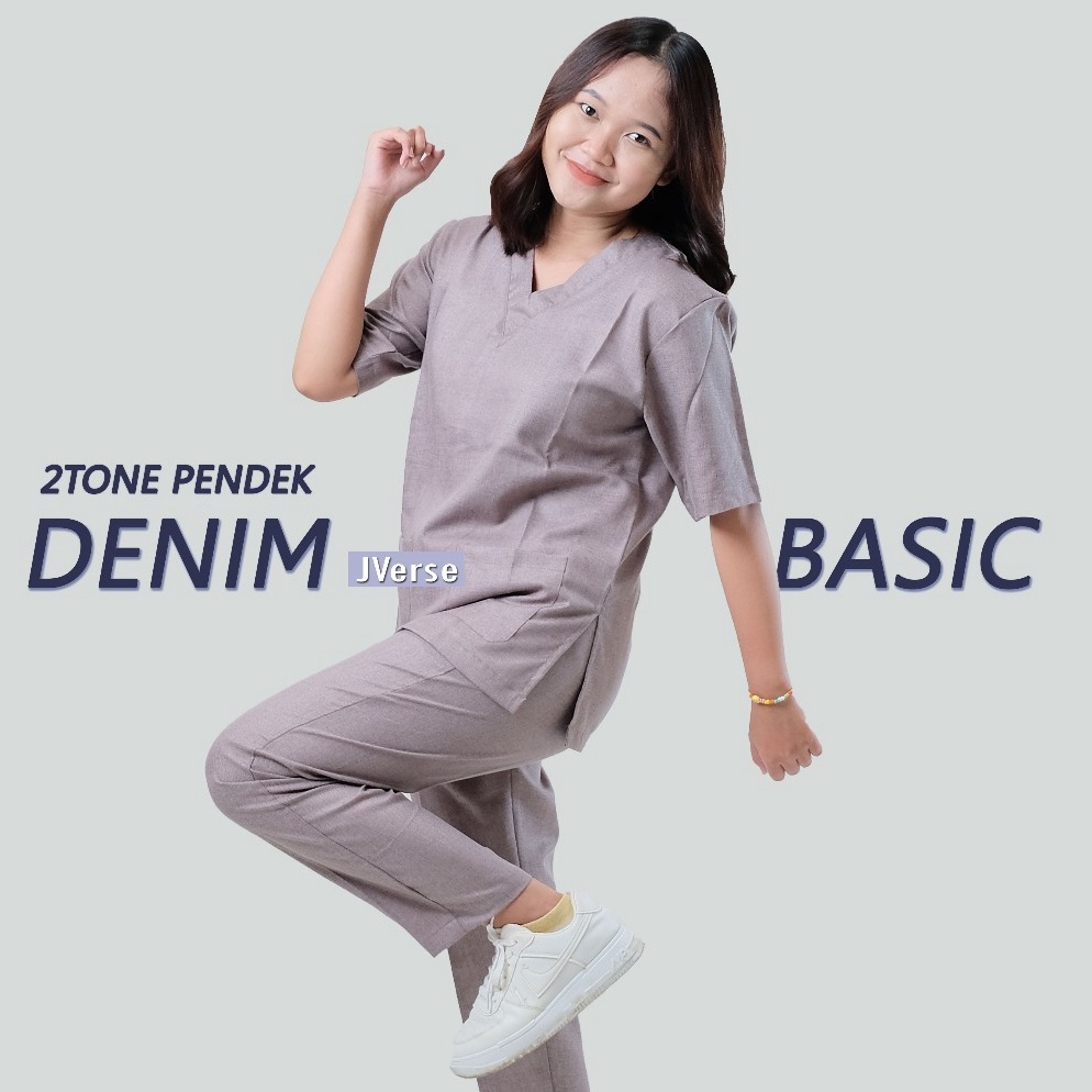KODE S22I BAJU JAGA OK DENIM TWO TONE SCRUB MEDIS LENGAN PENDEK