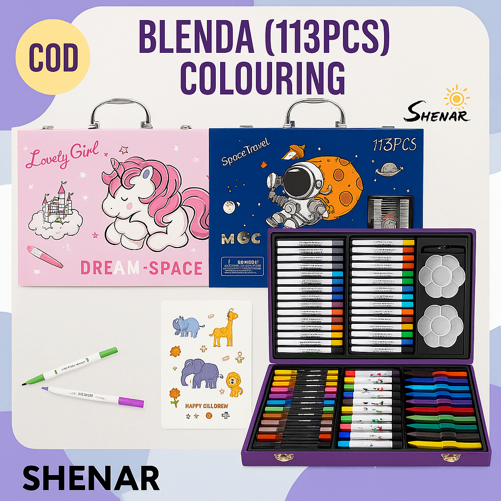 

Set Alat Gambar 113 PCS Lovely Girl / Koper Mewarnai Anak Lucu / BLENDA COLOURING SET 113 Crayon Warna Anak / Box Alat Lukis Anak Koper Set 113