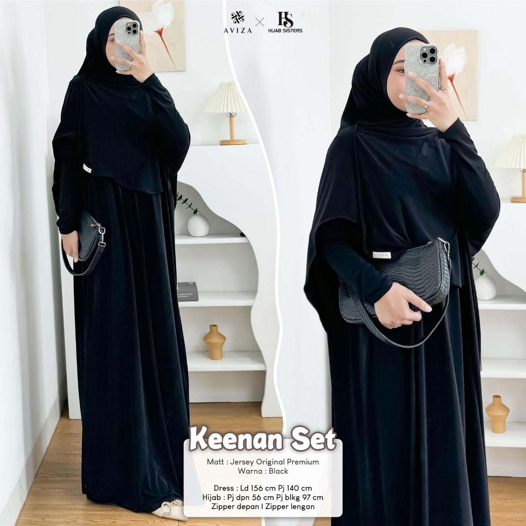Keenan One Set Gamis Dan Hijab Syari 2 In One Premium Ori Aviza