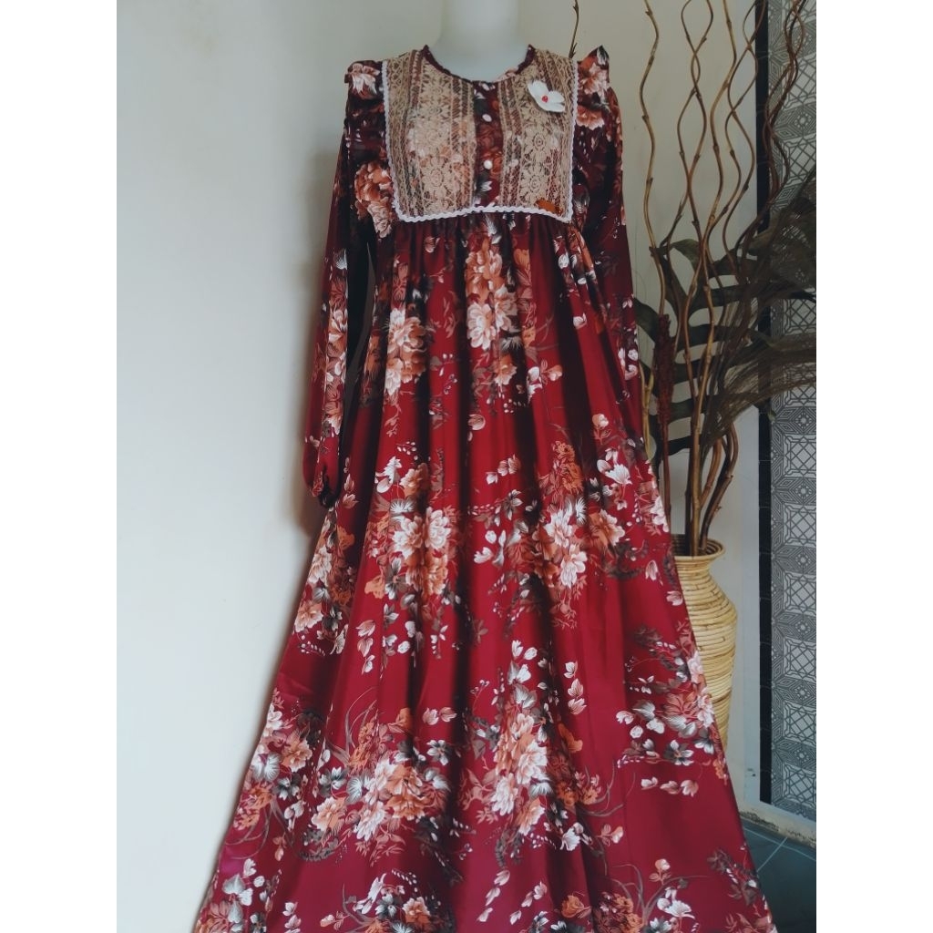 HANA DRESS | GAMIS BAHAN KATUN MIX BRUKAT RENDA