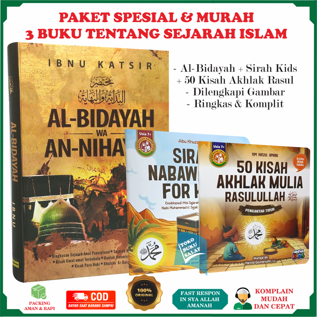 PAKET 3 BUKU Al-Bidayah wa An-Nihayah ORIGINAL PLUS 50 Kisah Akhlak Rasulullah DAN Sirah Nabawiyah F