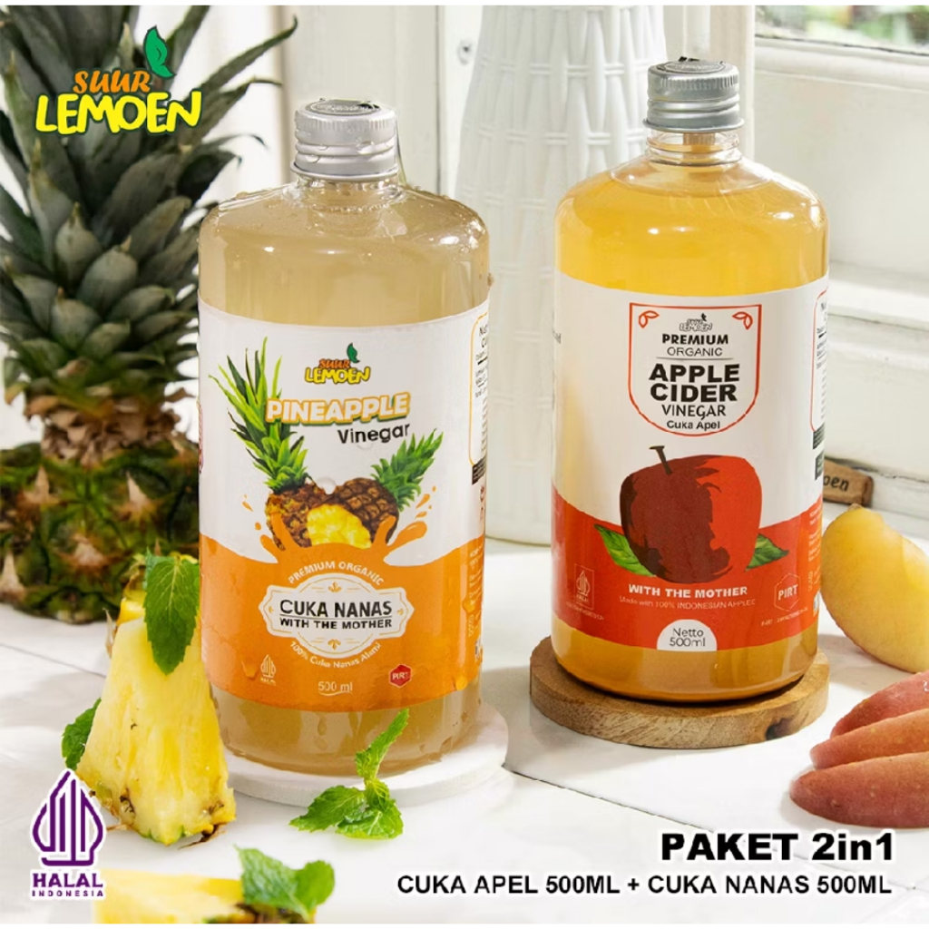 

SUUR LEMOEN - Paket Hemat Cuka Nanas 500ml dan Cuka Apel 500ml