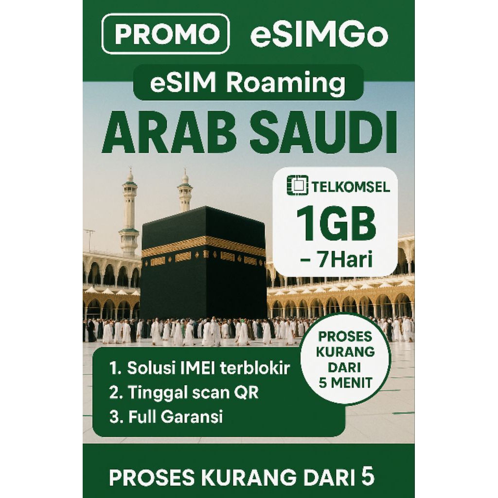eSIM Roaming Telkomsel ARAB SAUDI (1GB - 7Hari)