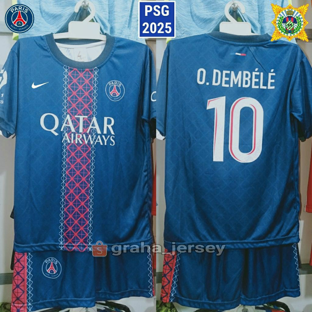 Setelan Kids PSG Home 2025 O.DEMBELE Biru Navy Jersey Celana Anak PRINTING Terbaru