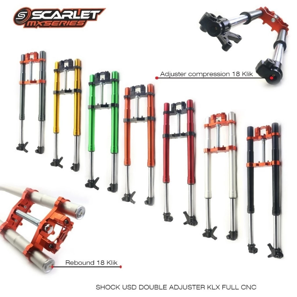 SHOCK DEPAN UPSIDE DOWN USD KLX DTRACKER 150  FULL CNC DOUBLE ADJUSTER SCARLET RACING