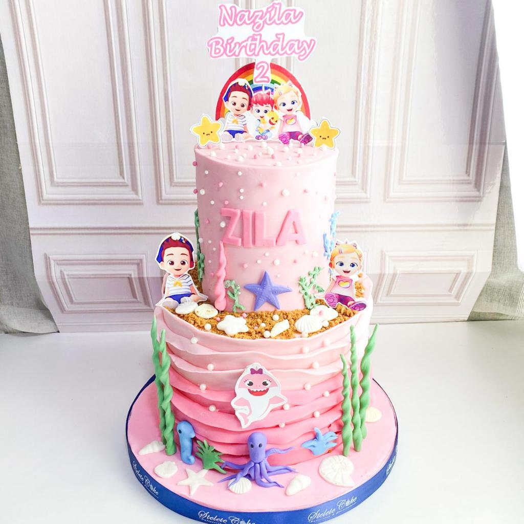 

Kue Ulang Tahun/Birthday Cake/Kue Ultah Tema Baby Shark/Baby shark Girl/2 Tier/Kue Birthday jakarta