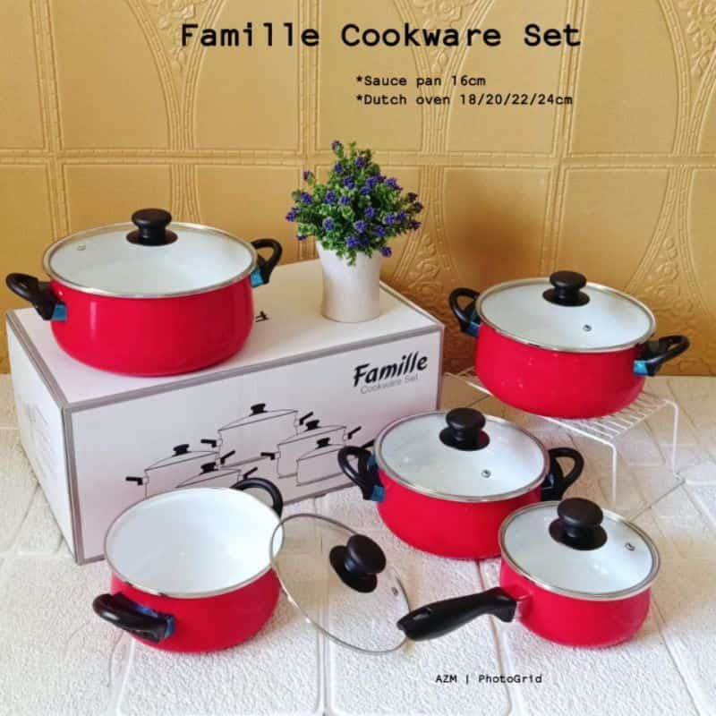 Ideal Famille Cookware Set Panci Set Enamel 16-24Cm