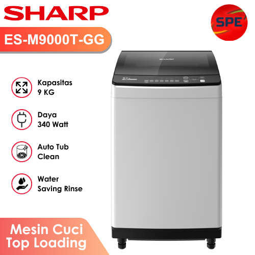 MESIN CUCI TOP LOADING SHARP KAPASITAS 9 KG ES-M9000T-GG GARANSI RESMI (MEDAN)