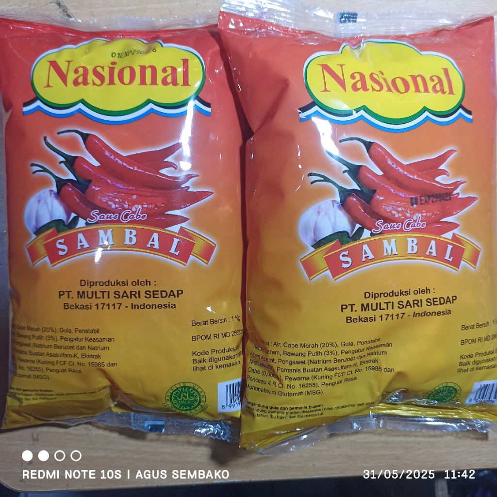 

1 dus sambal asli nasional 1 kg x 6 bungkus