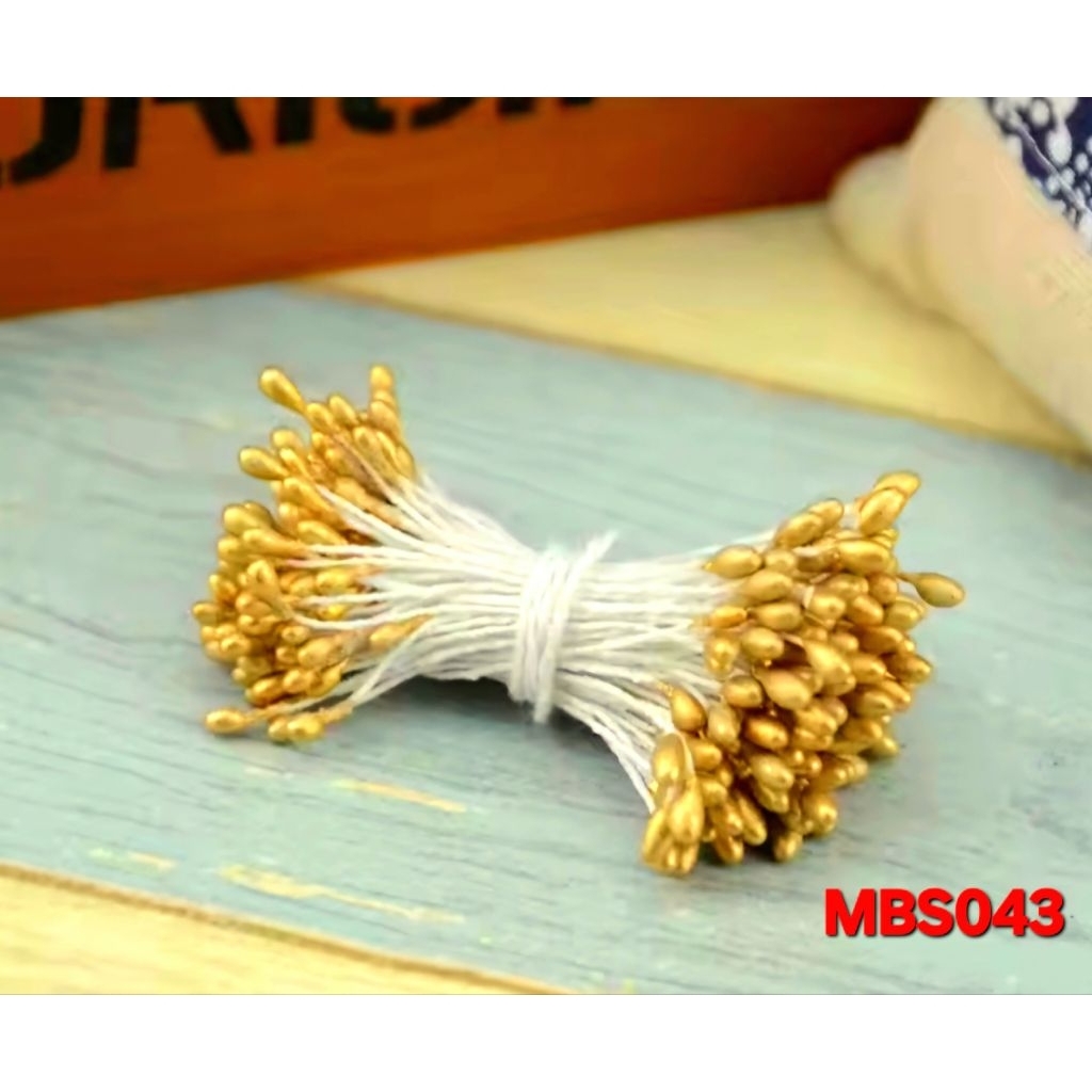 putik bunga imitasi 2 mm warna emas isi 48 pcs