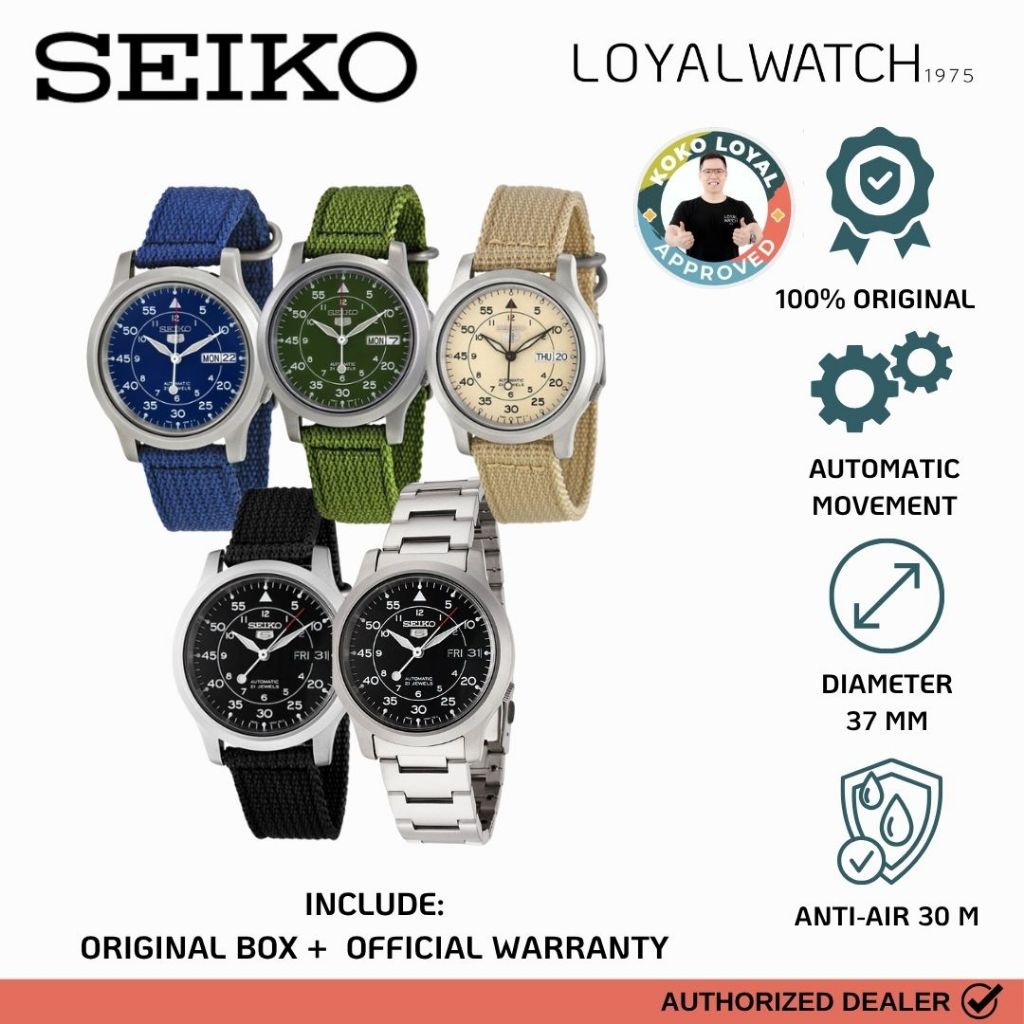 Jam Tangan Seiko 5 Military Discontinue Automatic Pria Arabic Day Sporty Canvas Stainless Steel SNK 