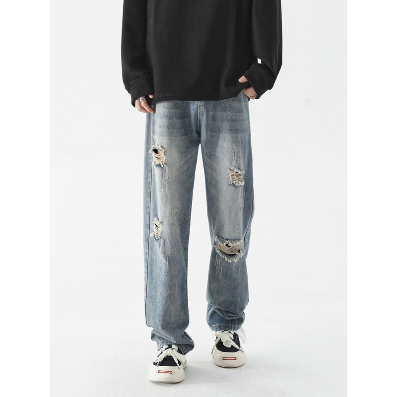 Disai - Celana Jeans Sobek Pria Celana Denim Panjang Robek Ripped Cowok Versi Korea Pants K501A