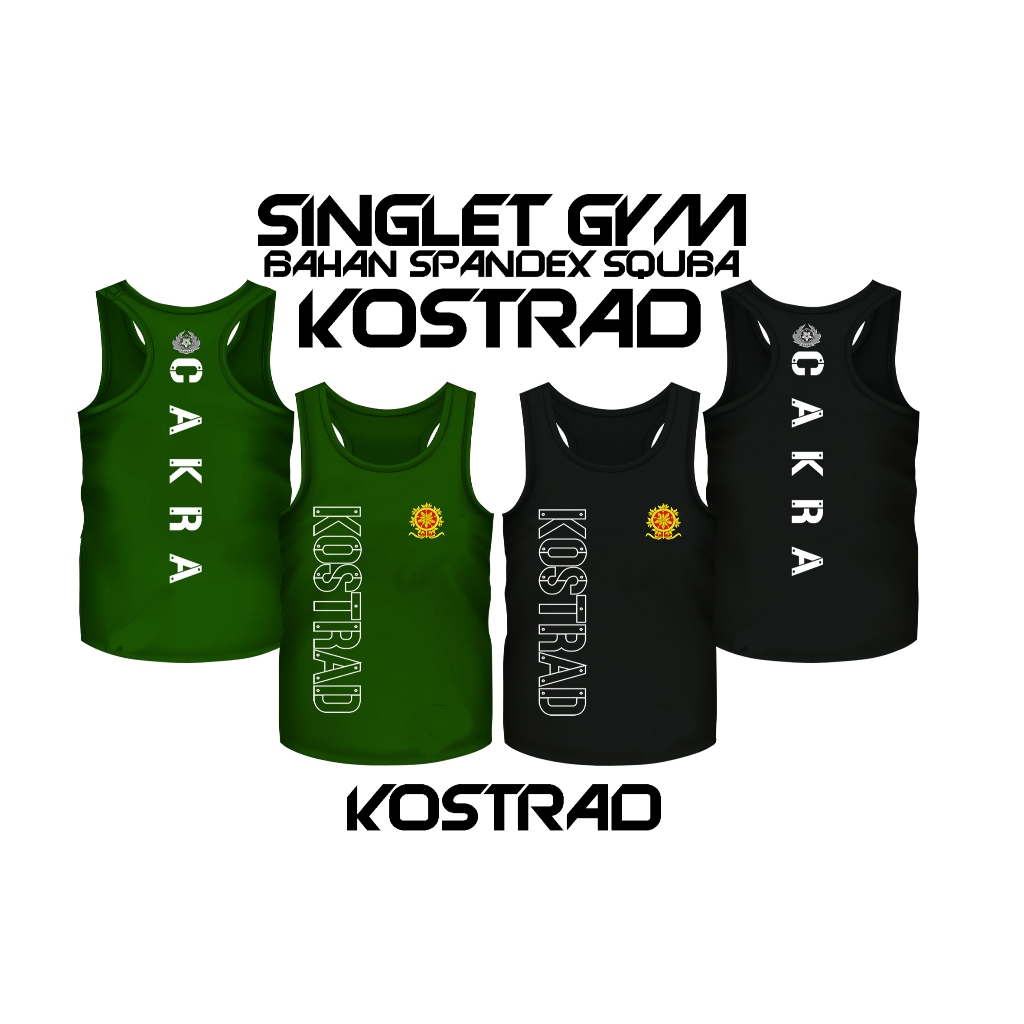Singlet Gym Kostrad Pria Spandek Stretc/Singlet Gym Kostrad Cakra Bahan Spandek