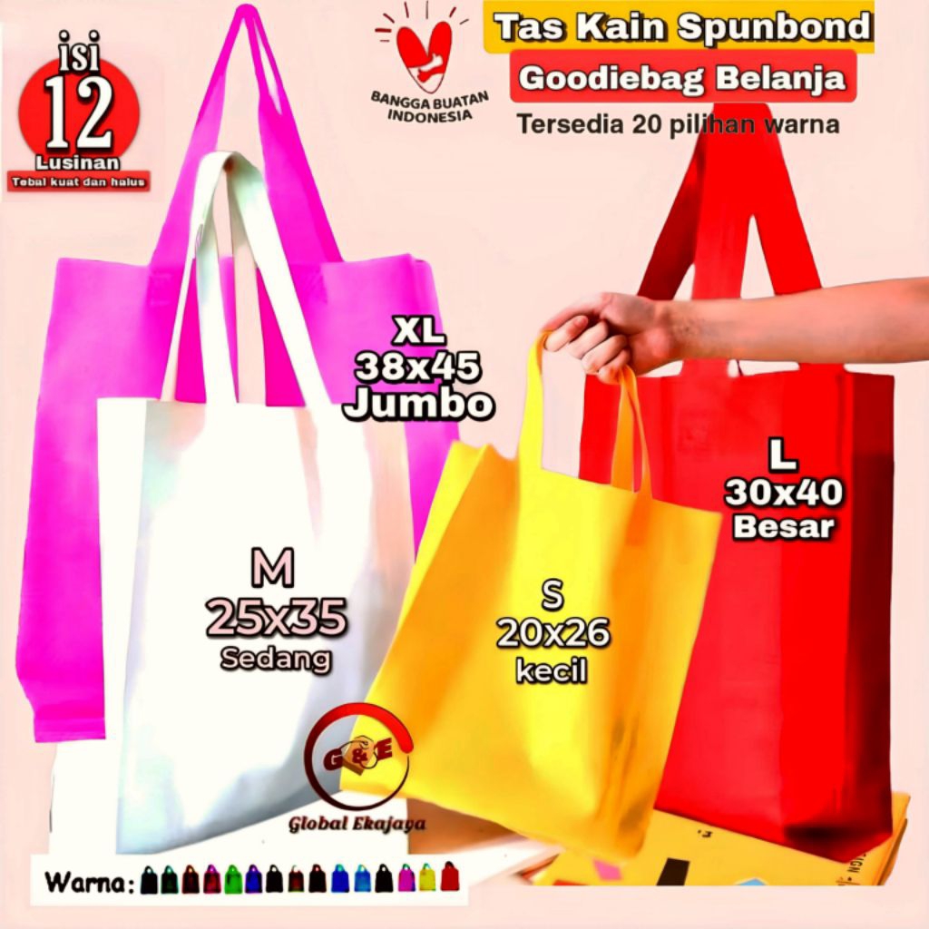 

Lusinan 12 Pcs Goodiebag Tas Spunbond 20x26x8 25x35x10 30x40x10 38x45x12 Totebag Kain Godybag Ultah