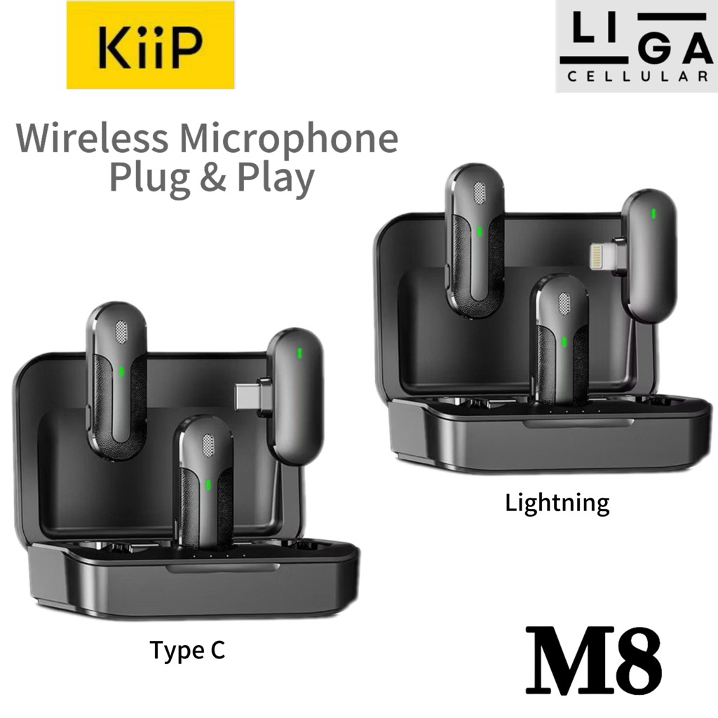 Kiip Wireless M8 Mic Wireless Portable Microphone HP Clip On Type C Lightning Dual Mic