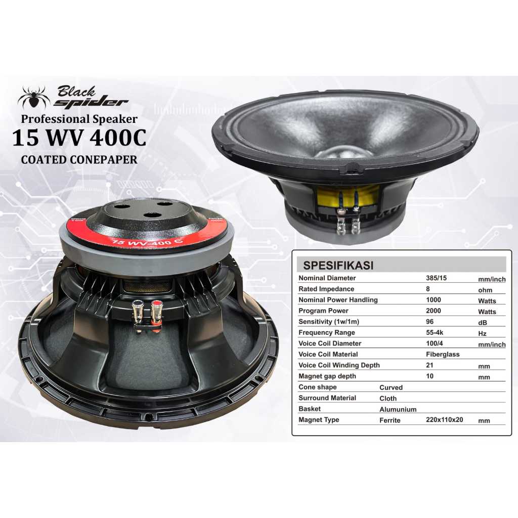 SPEAKER 15 Inch BLACK SPIDER 15WV400 C / 15 WV 400 C / 15 WV400C / 15 WV 400 C - 8 Ohm - coated conepaper - Original