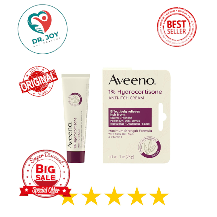 Aveeno USA | Maximum Strength 1% Hydrocortisone | Anti-Itch Cream | Triple Oat, Aloe & Vitamin E for