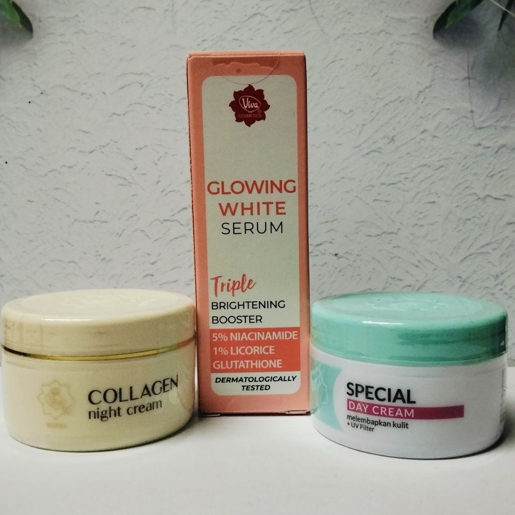 Paket 3in1 Skincare Basic Viva Cream Siang Dan Malam & Glowing White Serum || BPOM