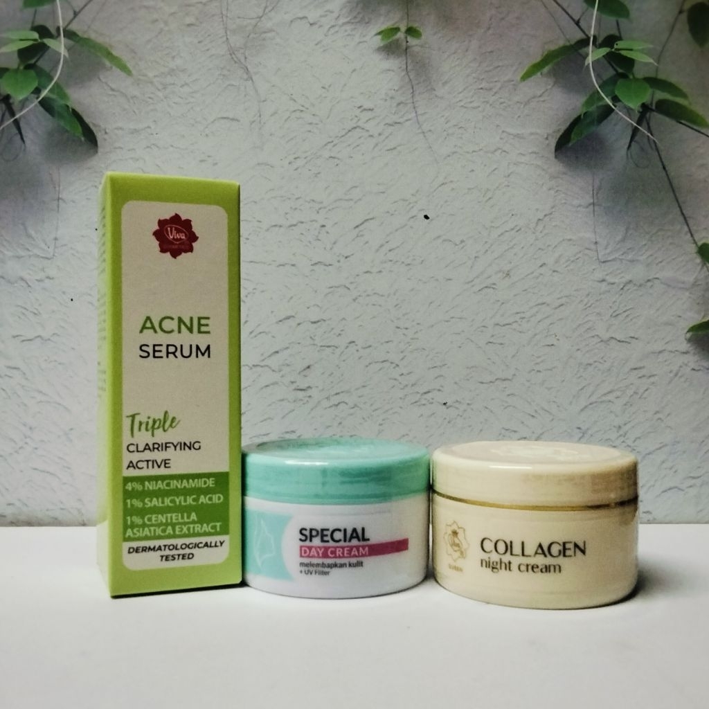 Paket Skincare Basic 3in1 Viva Cream Siang Dan Malam+Acne Serum