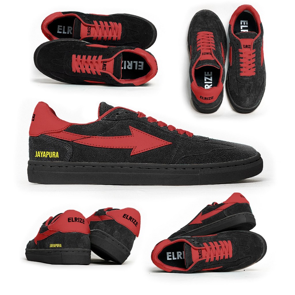 Sepatu Elrize Jayapura Ultras Series - Casual Suede Hitam Merah Samba Spezial City Series