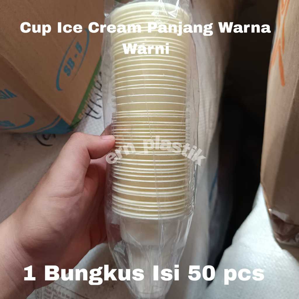 Cup Gelas Es Krim Ice Cream Panjang Warna Warni Isi 50pcs