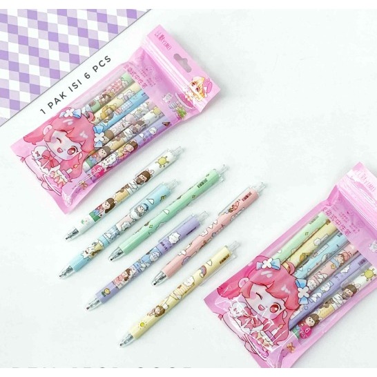 

Cindy Pulpen Karakter Cewek Lucu 6 in 1 Gel Pen Mekanik Tinta Hitam 0.5 mm