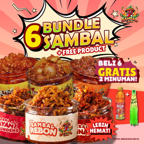 

BUNDLE 6 SAMBAL LAUK + FREE PRODUCT [900G] Sambal Kikil/ Sambal Bawang/ Sambal Tuna/ Sambal Ayam Serundeng/ Sambal Terasi/ Sambal Teri/ Sambal Teri Cabe Ijo/ Sambal Cabe Ijo/ Sambal Ayam Suwir/ Sambal Rebon/ Sambal Baby Cumi - Siap Saji - Halal SPP-IRT