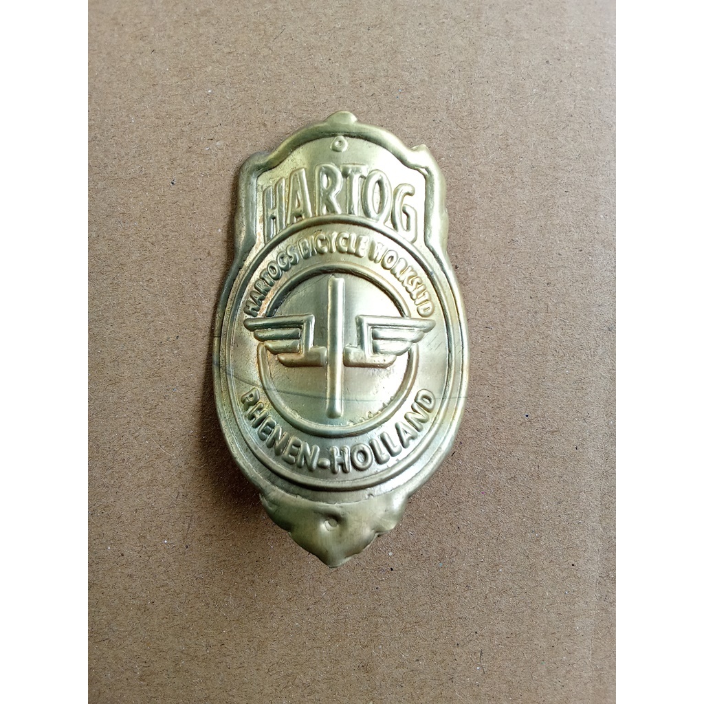 Emblem plat merk sepeda onthel Hartog kuningan emboss