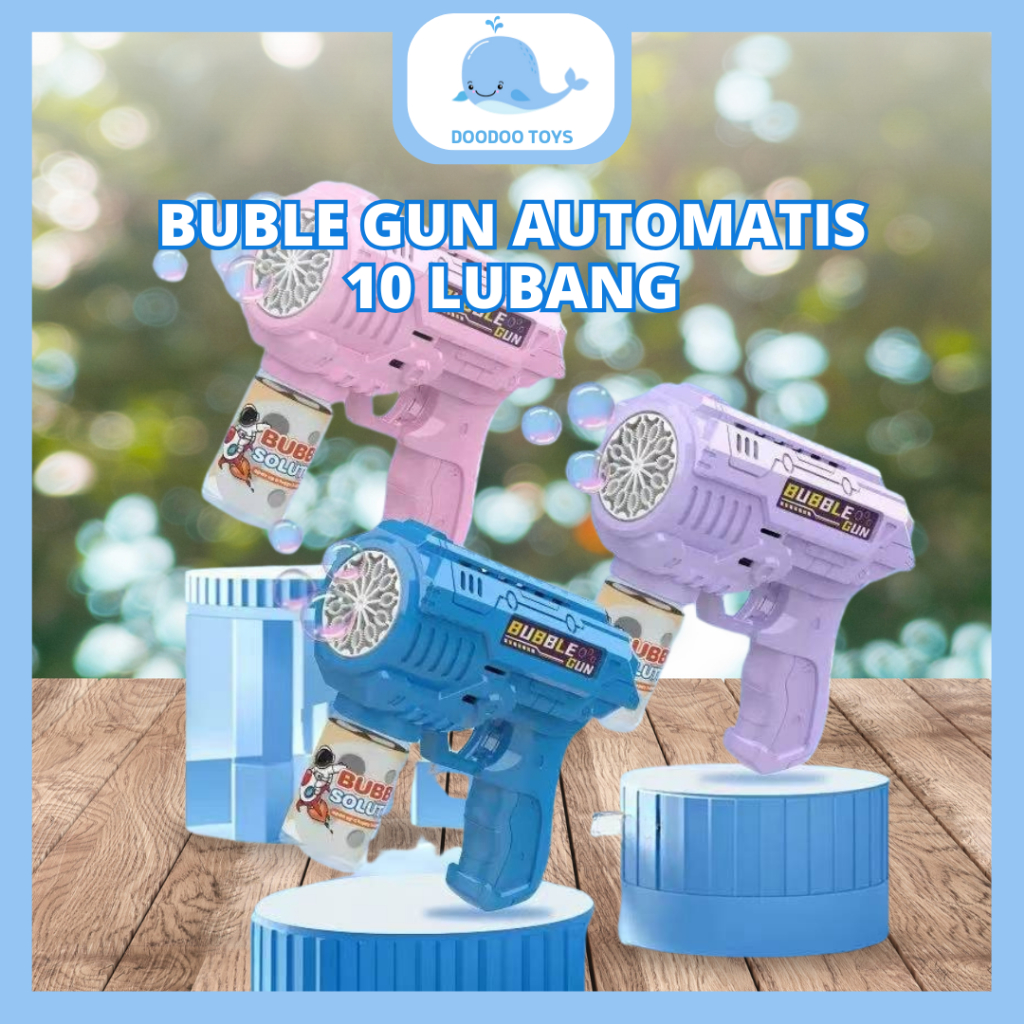 Doodoo Toys BG10B Mainan pistol gelembung sabun mesin otomatis 40 lubang warna pink bazooka bubble g