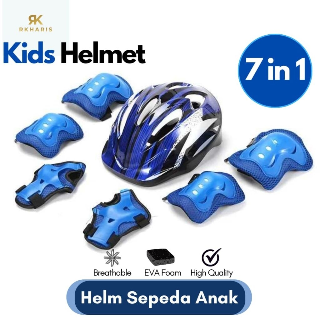 7PCS Helm Deker Sepeda Anak Alat Pelindung Sepatu Roda / Helm Decker Anak Pelindung Scooter / Sepatu