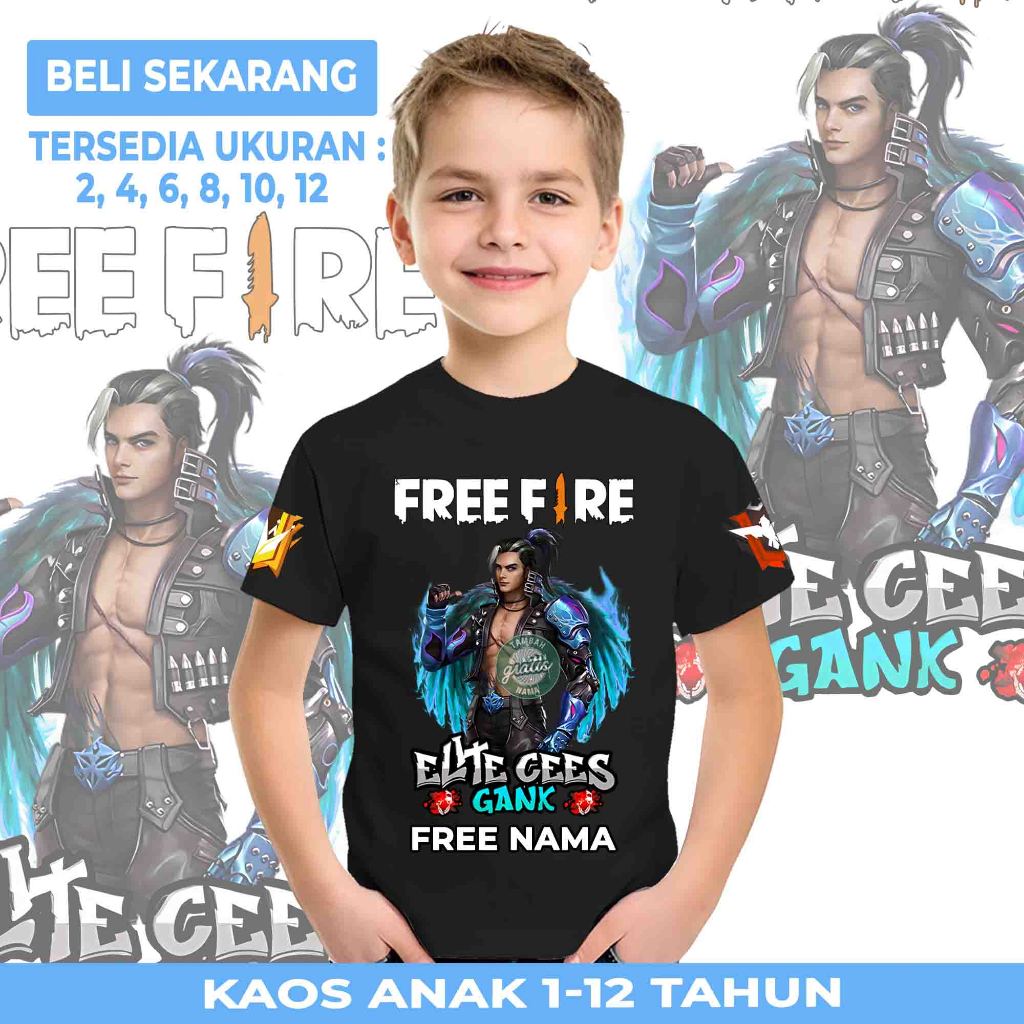 Baju Anak Tambah Nama Gratis| Kaos Karakter Game Free Fire Hayato | Tshirt Distro Premium FF Terbaru