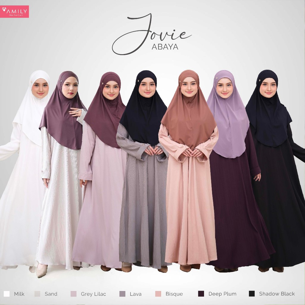 JOVIE ABAYA ori BY AMILY GAMIS SYARI CANTIK JUMBO MANSET TALI HAJI UMROH PUTIH WHITE HITAM BLACK COT