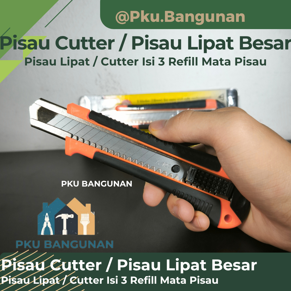 

Pisau Cutter / Pisau Lipat / Pisau Sorong Dorong Isi 3 Mata Pisau Elgladio