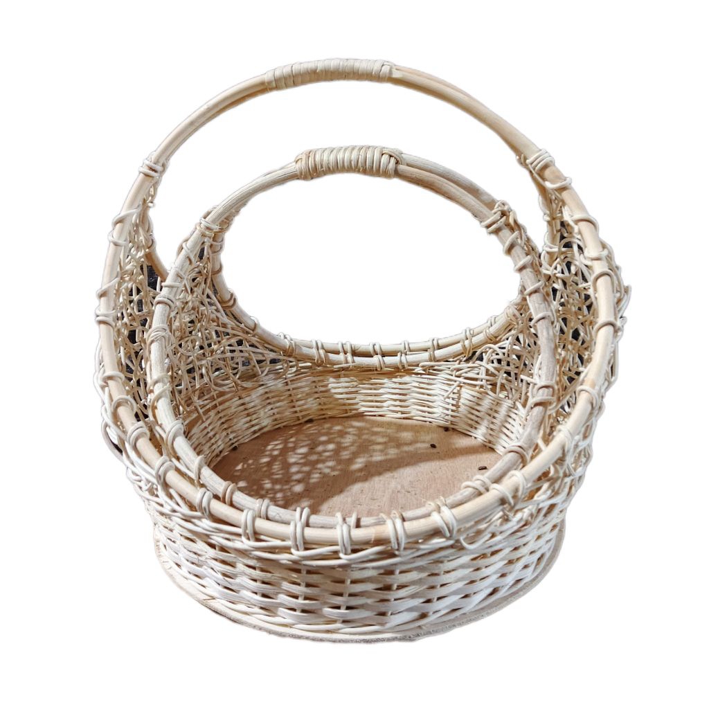 Keranjang rotan cincin - keranjang rotan asli - keranjang rotan bulat - 1 set keranjang rotan - hamp