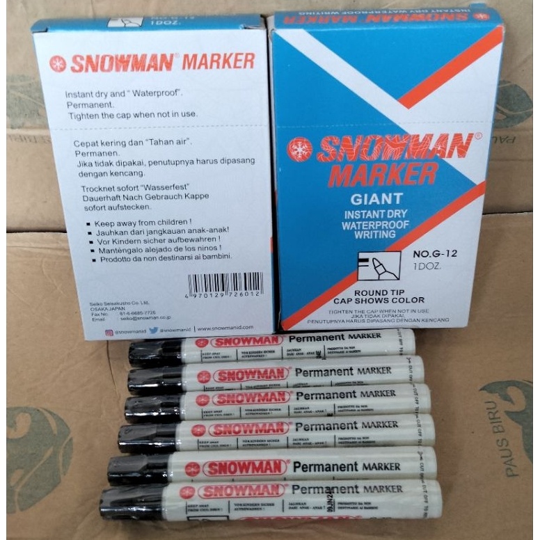 

KODE H94G Spidol snowman permanent spidol permanen hitam warna hitam isi 12pcsbox g12 G12
