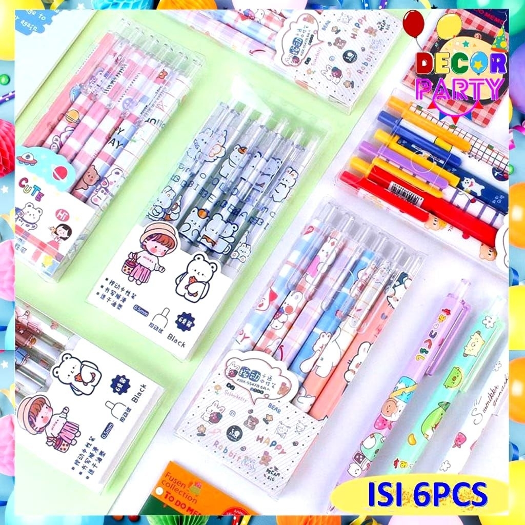 

Pulpen Gel 0.5mm 6pcs Pen Bolpoin Tinta Gel cair Model cetekan