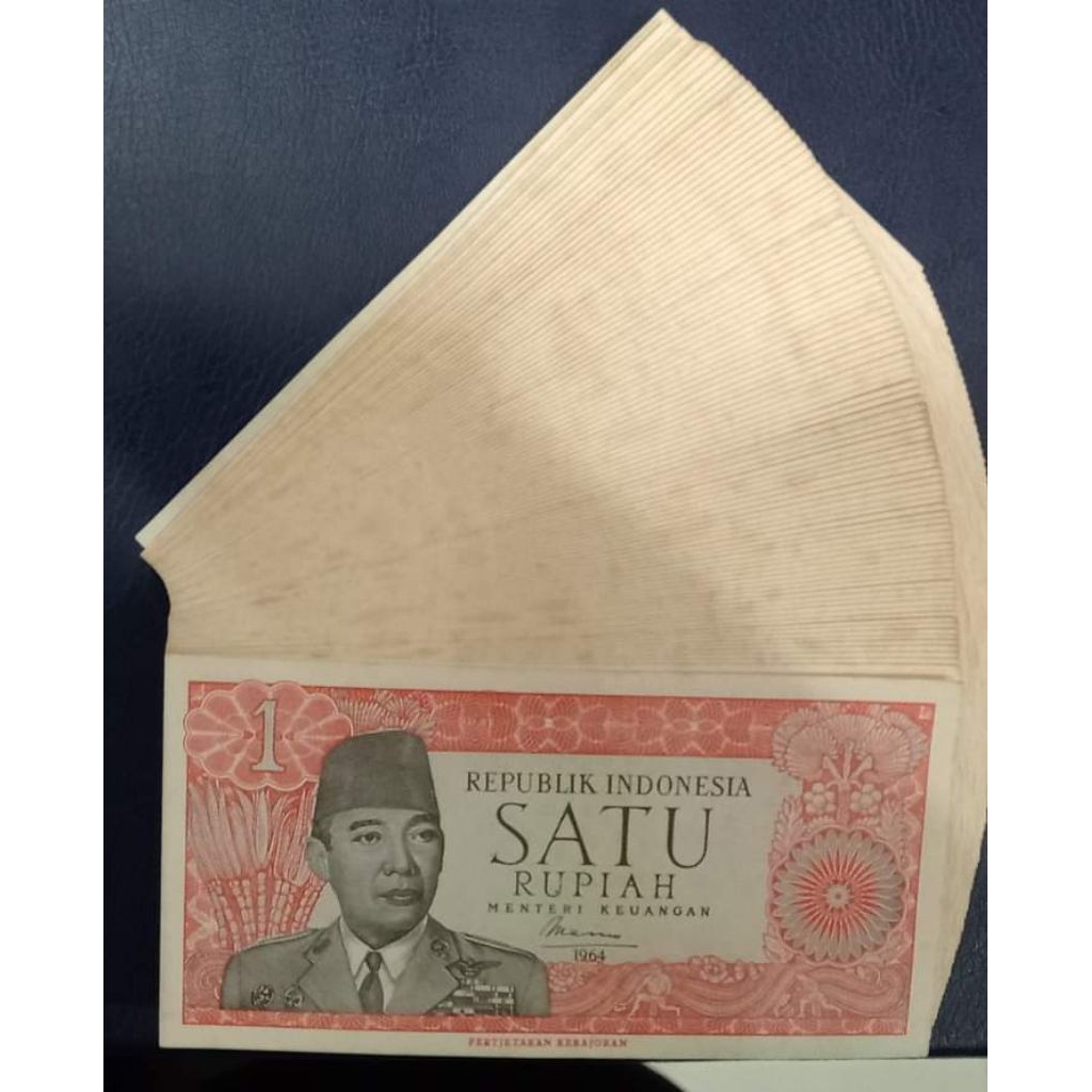 uang kuno indonesia 1 rupiah soekarno 1964 asli gress harga untuk 1 lembar