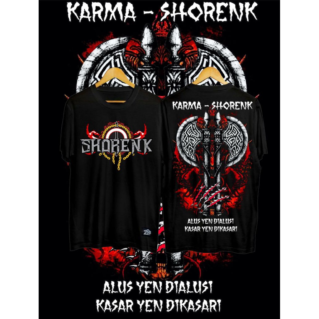 kaos anak dan dewasa KARMA SHORENK, psht cotton combad 30s