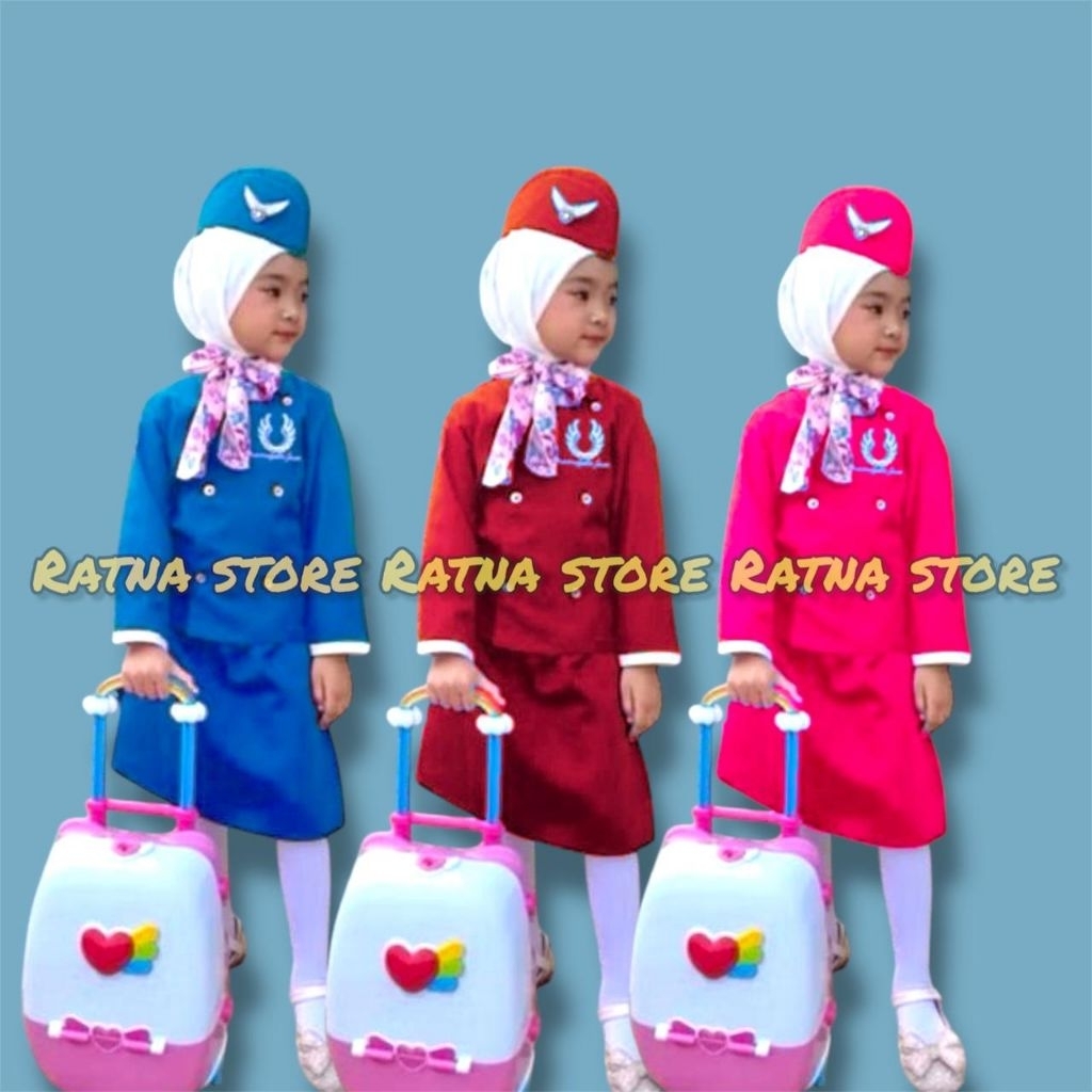 Baju Pramugari anak cewek rok pendek/ Baju profesi pramugari anak paud, tk, sd /Baju pramugari cilik